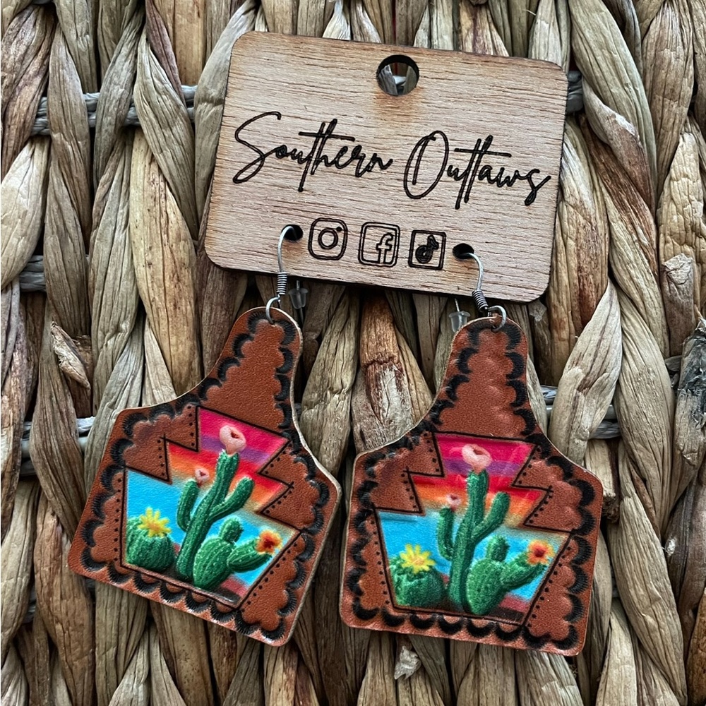 Leather Cactus Earrings